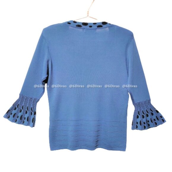 Blue Long Sleeved Blouse Top Applique Accents - Picture 5 of 12